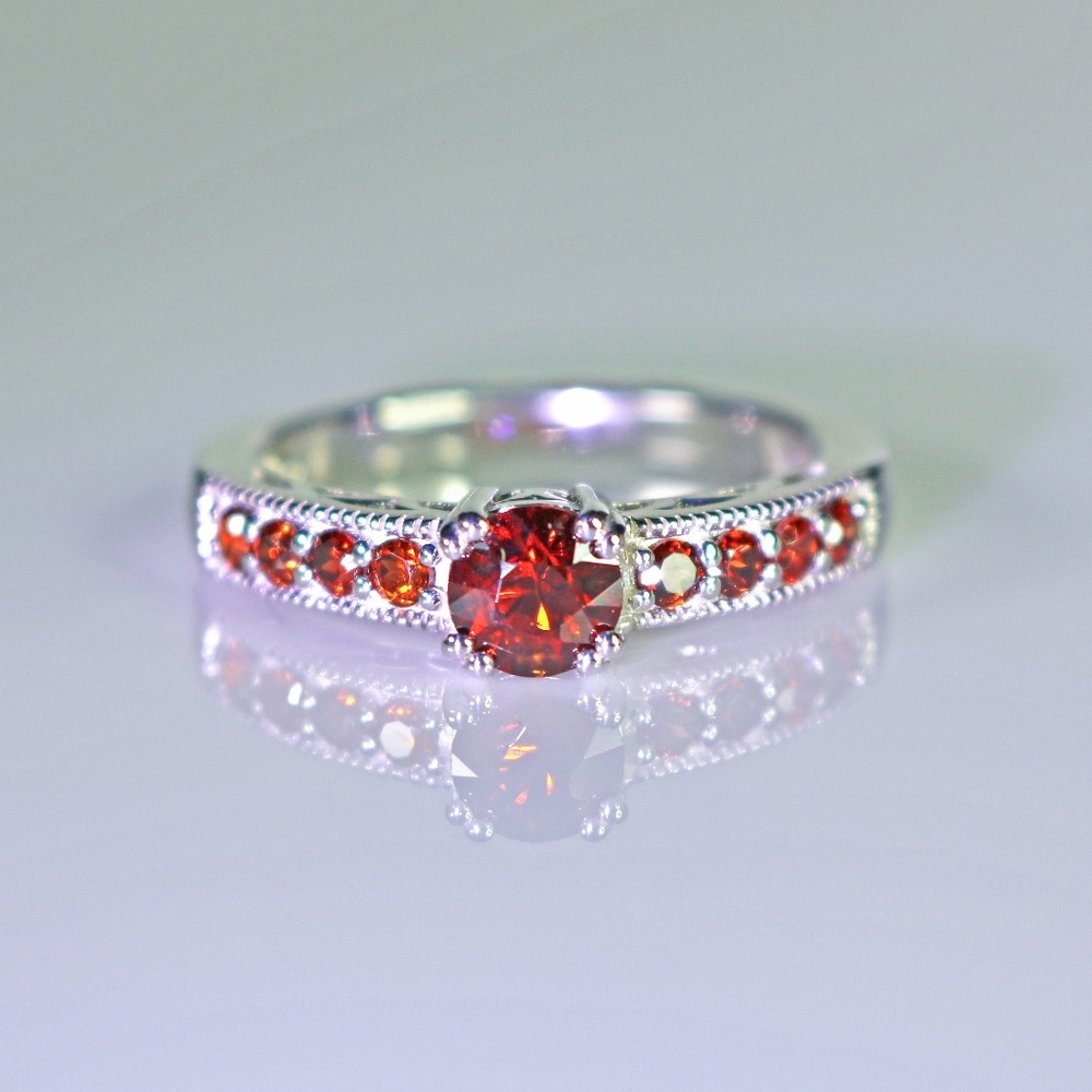 Red Zircon Gemstone Ring set in Sterling Silver